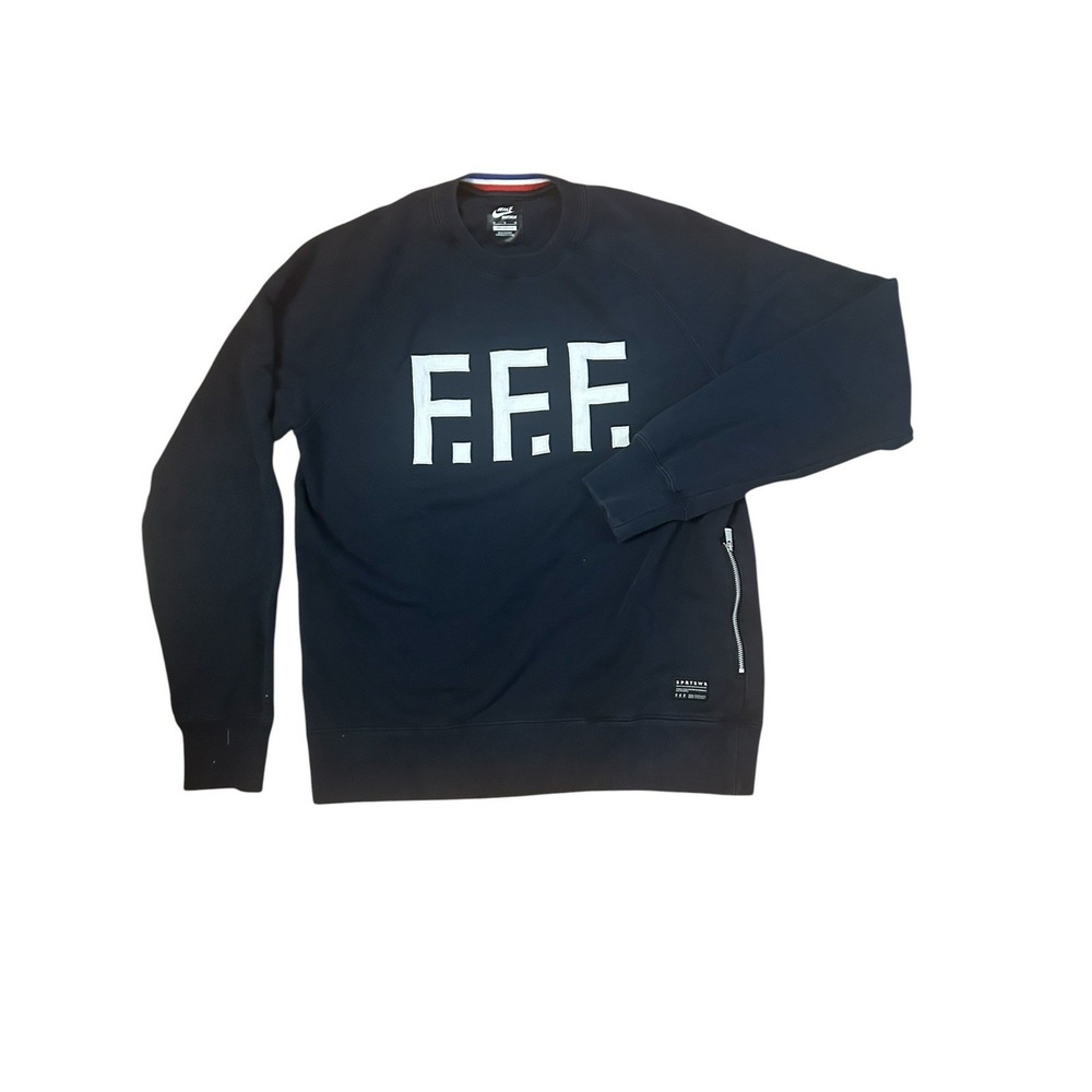 Nike Sportswear FFF France Crewneck Sweatshirt Mens M Navy Blue Cotton Zip